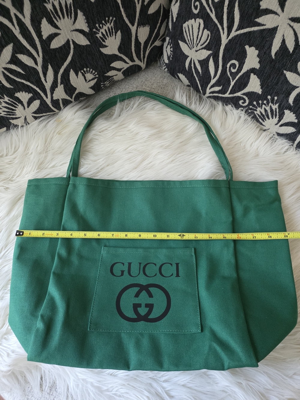 Green Canvas Tote Bag With Black Print - Picture 7 of 8